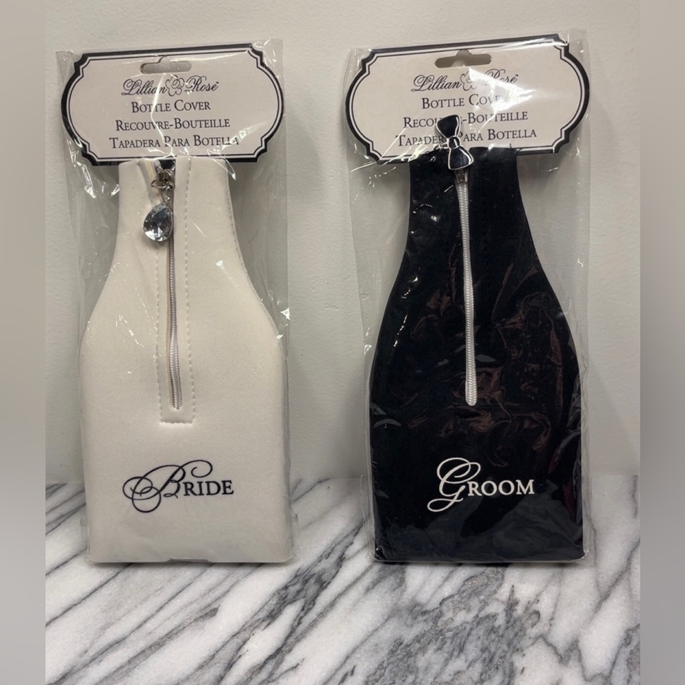 New Bride and Groom bottle cozy bottle covers Lillian & Rose